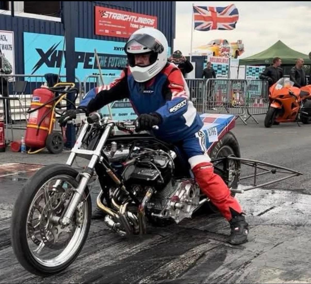Pete Smith Senior on his drag bike at Straightliners